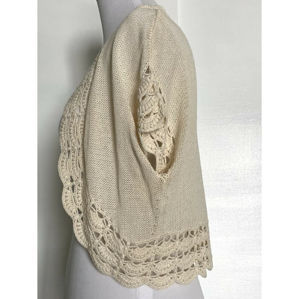 Trina Turk Los Angeles Ivory Knit Blouse Cardigan Sweater Open Front Crochet M - Picture 2 of 7
